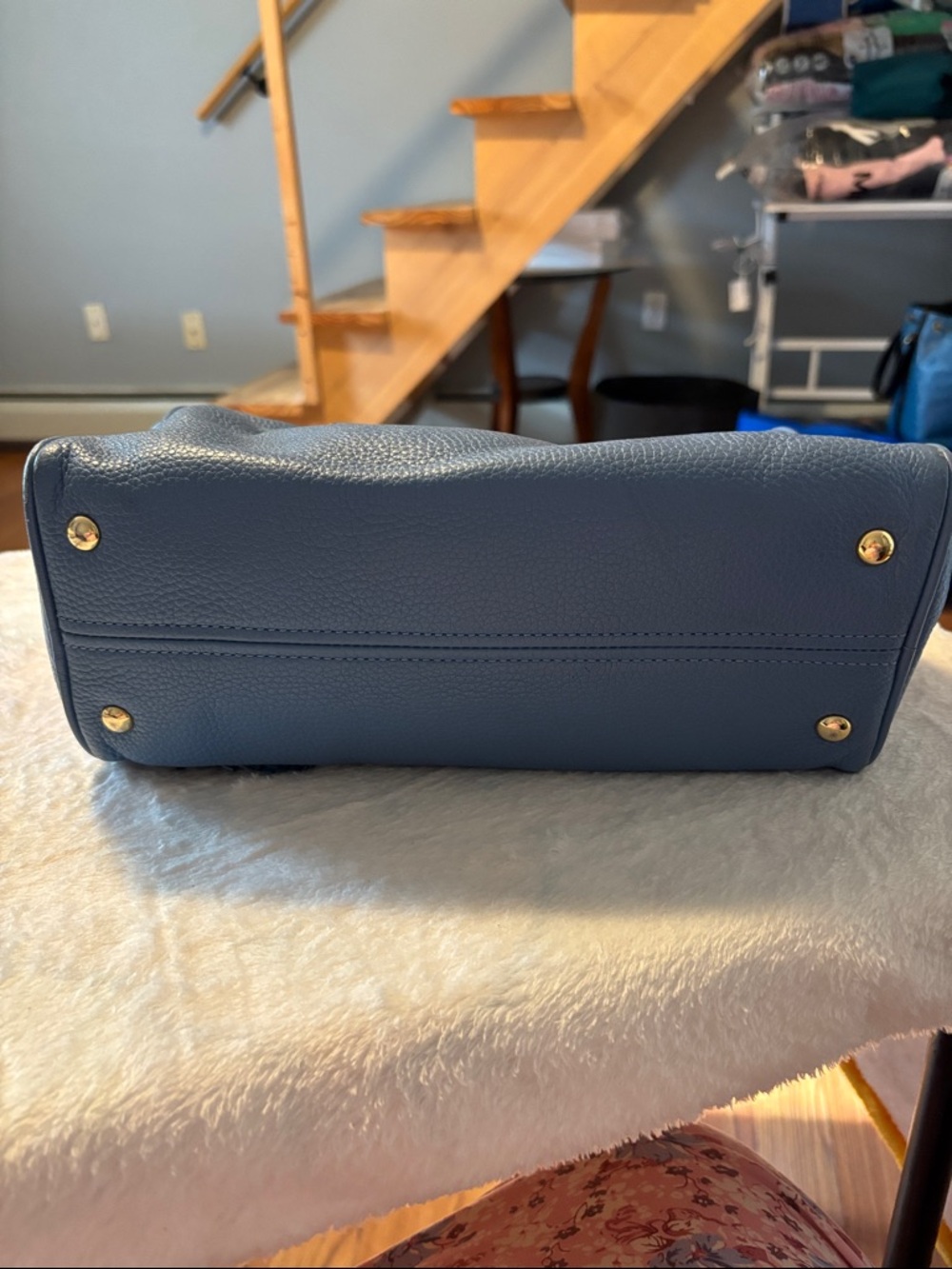 Michael Kors Blue Leather Satchel with Tassel - Picture 5 of 10